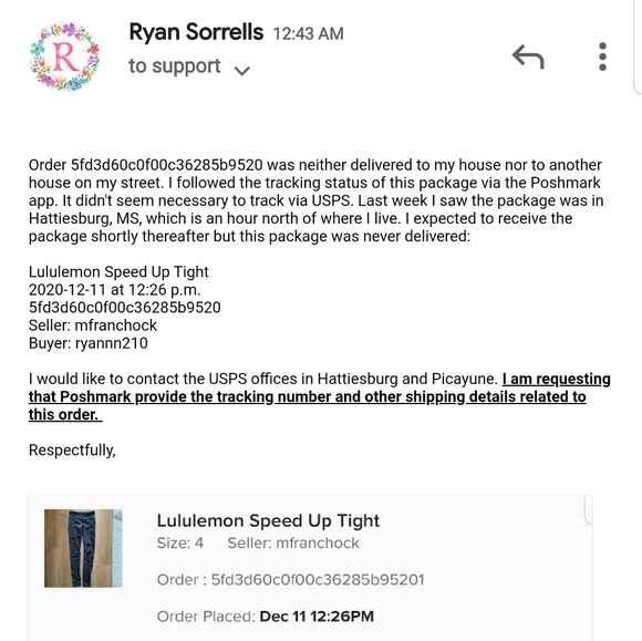 lululemon tracking package